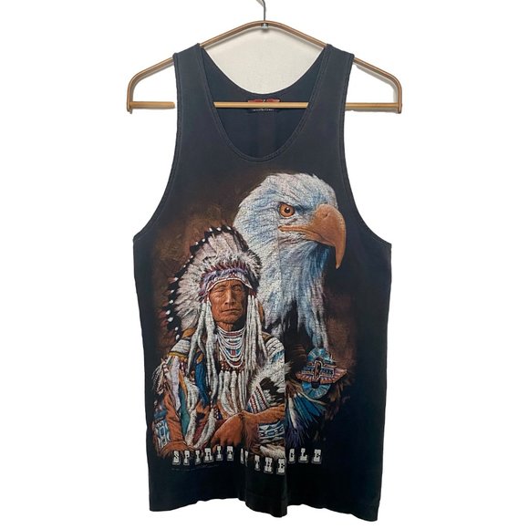 Vintage 90s Rock Eagle Tank Top Women S Black Single Stitch Nature Graphic Biker - Picture 1 of 16